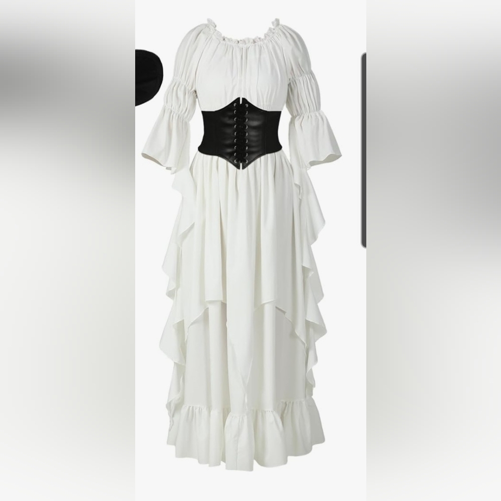 Asymmetrical White Dress with Red Corset Perfect For Fairy, Gypsy Costume S/M